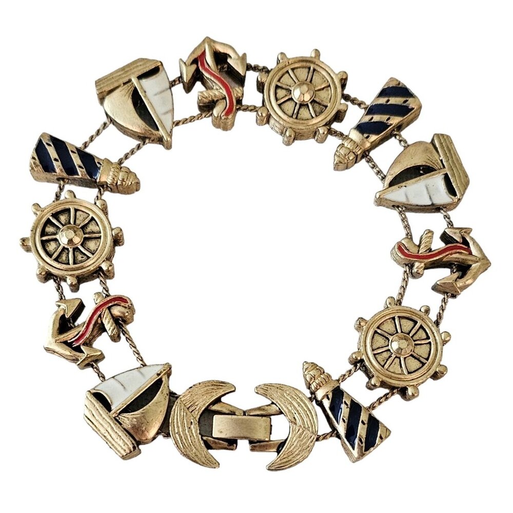Nautical Lighthouse Anchor Sailboat Slider Charm Bracelet L366